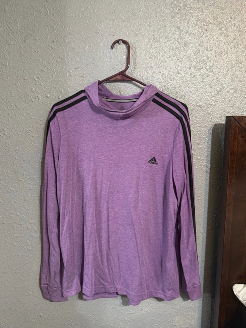 adidas Purple Long-Sleeve Hooded Tee with Black Stripes